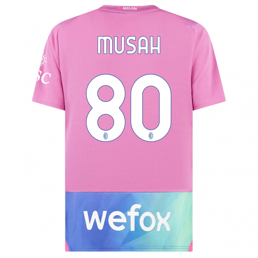 Niño Camiseta Yunus Musah #80 Rosado Morado Equipación Tercera 2023/24 La Camisa