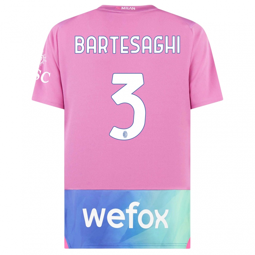Niño Camiseta Davide Bartesaghi #3 Rosado Morado Equipación Tercera 2023/24 La Camisa