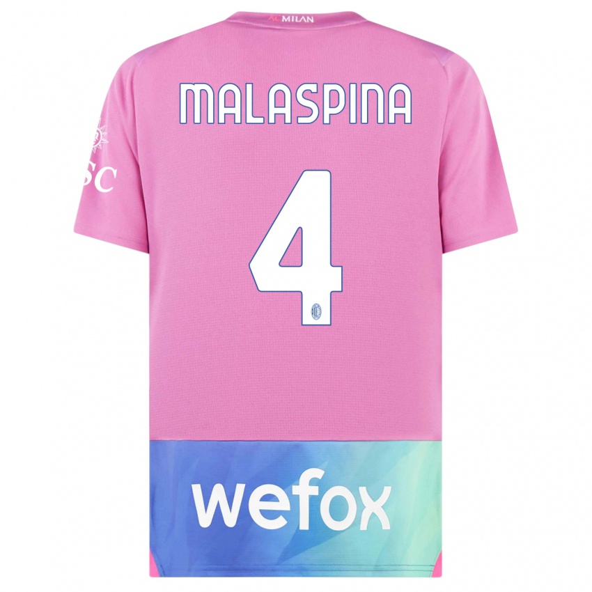 Niño Camiseta Mattia Malaspina #4 Rosado Morado Equipación Tercera 2023/24 La Camisa
