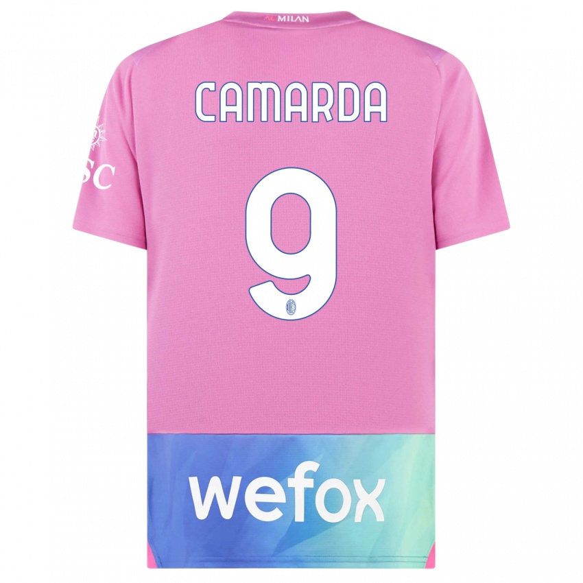 Niño Camiseta Francesco Camarda #9 Rosado Morado Equipación Tercera 2023/24 La Camisa