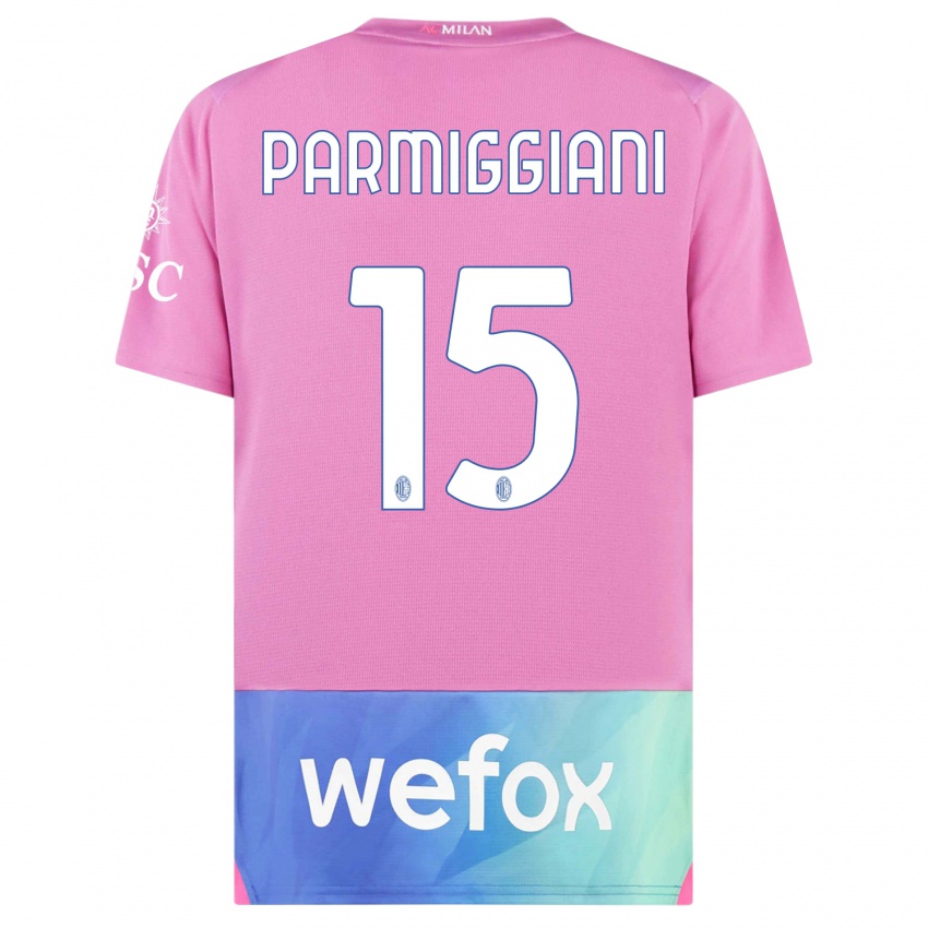Niño Camiseta Pietro Parmiggiani #15 Rosado Morado Equipación Tercera 2023/24 La Camisa