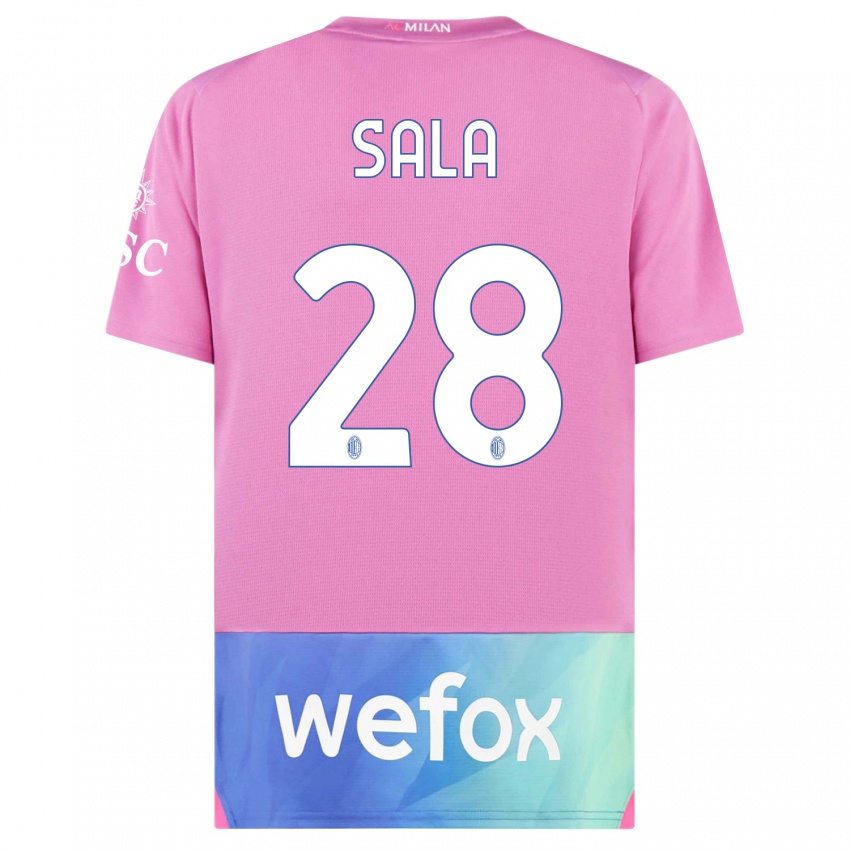 Niño Camiseta Emanuele Sala #28 Rosado Morado Equipación Tercera 2023/24 La Camisa
