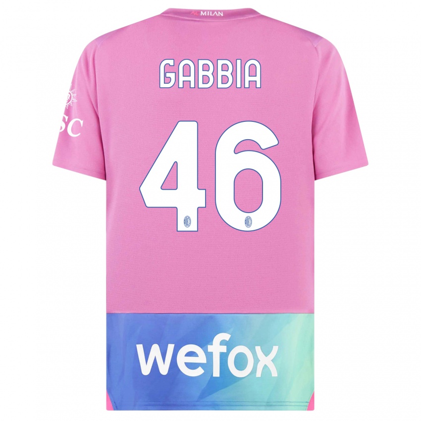 Niño Camiseta Matteo Gabbia #46 Rosado Morado Equipación Tercera 2023/24 La Camisa