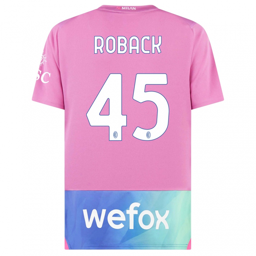 Niño Camiseta Emil Roback #45 Rosado Morado Equipación Tercera 2023/24 La Camisa