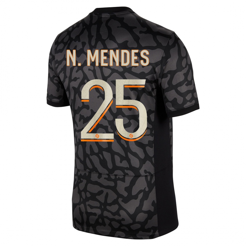 Niño Camiseta Nuno Mendes #25 Negro Equipación Tercera 2023/24 La Camisa