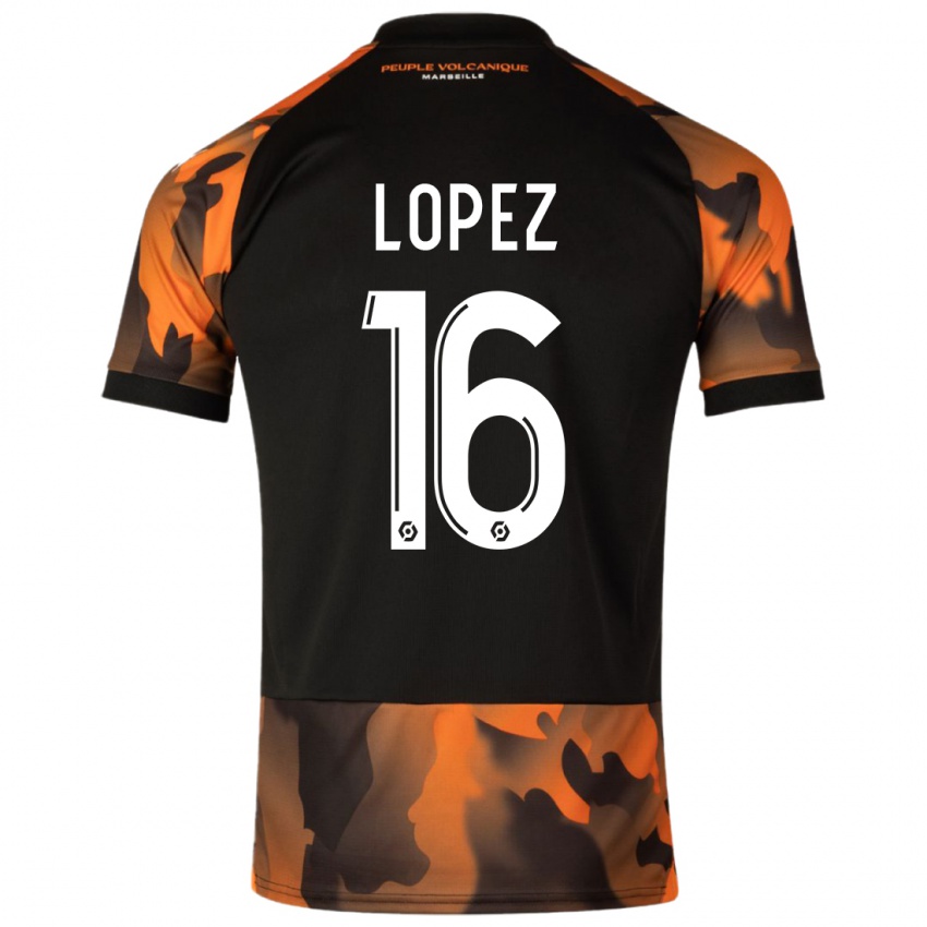 Niño Camiseta Pau Lopez #16 Negro Naranja Equipación Tercera 2023/24 La Camisa