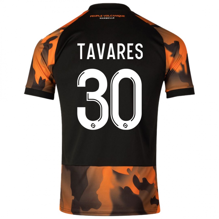Niño Camiseta Nuno Tavares #30 Negro Naranja Equipación Tercera 2023/24 La Camisa