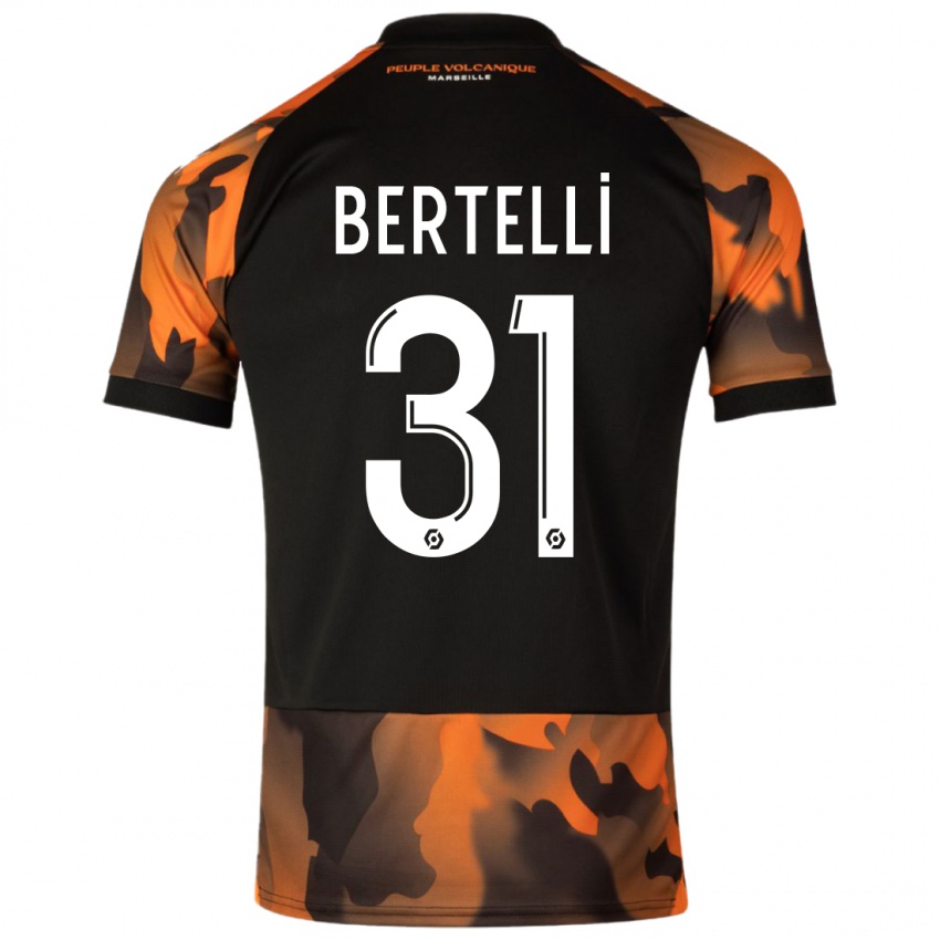 Niño Camiseta Ugo Bertelli #31 Negro Naranja Equipación Tercera 2023/24 La Camisa