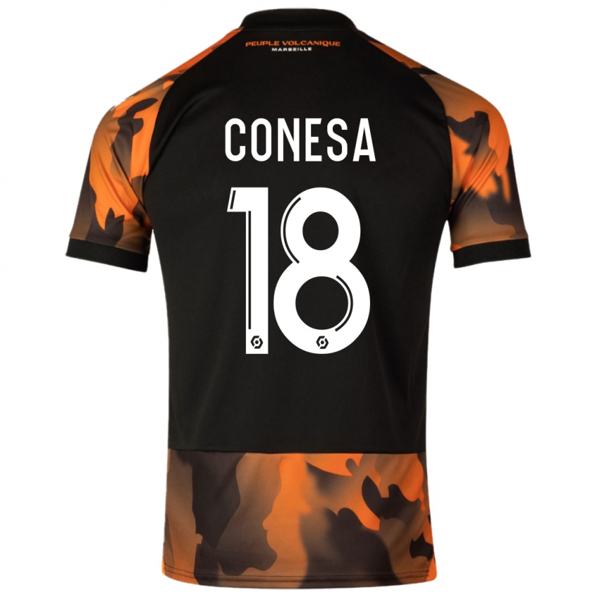 Niño Camiseta Anna Conesa #18 Negro Naranja Equipación Tercera 2023/24 La Camisa