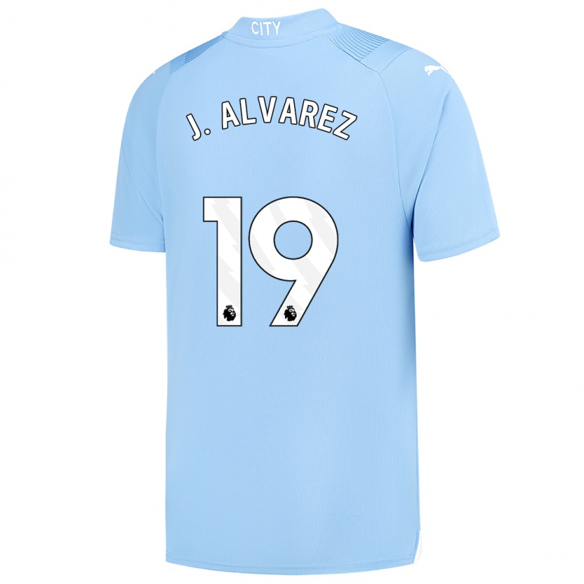 Hombre Camiseta Julian Alvarez #19 Azul Claro 1ª Equipación 2023/24 La Camisa