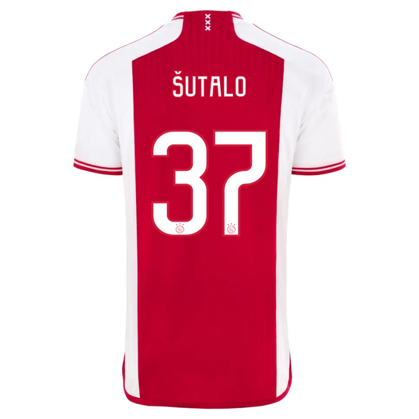 Hombre Camiseta Josip Sutalo #37 Rojo Blanco 1ª Equipación 2023/24 La Camisa