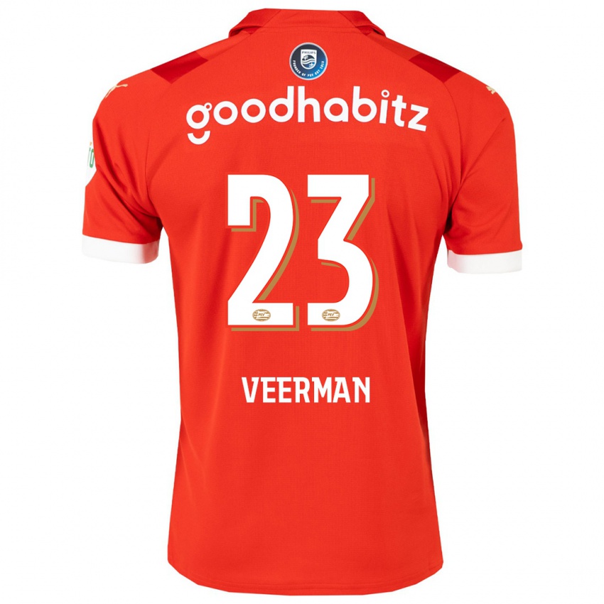 Hombre Camiseta Joey Veerman #23 Rojo 1ª Equipación 2023/24 La Camisa