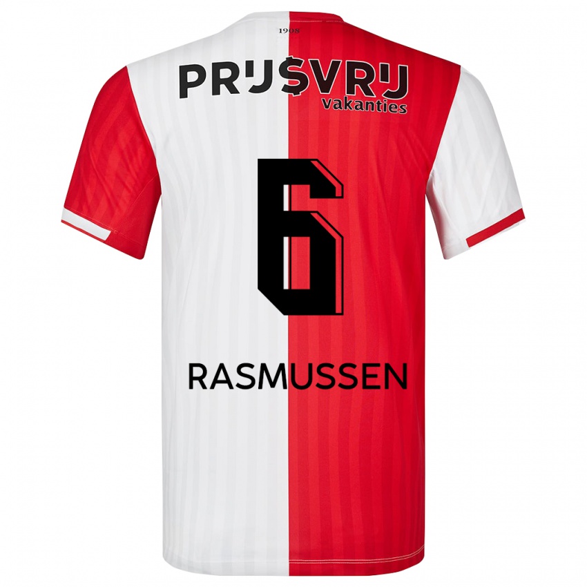 Hombre Camiseta Jacob Rasmussen #6 Rojo Blanco 1ª Equipación 2023/24 La Camisa