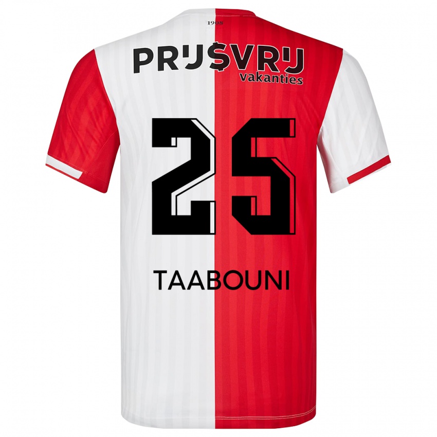 Hombre Camiseta Mohamed Taabouni #25 Rojo Blanco 1ª Equipación 2023/24 La Camisa