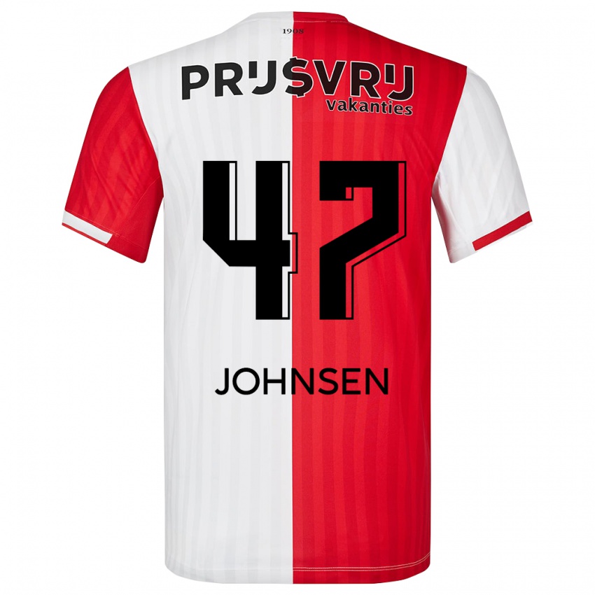 Hombre Camiseta Mikael Torset Johnsen #47 Rojo Blanco 1ª Equipación 2023/24 La Camisa