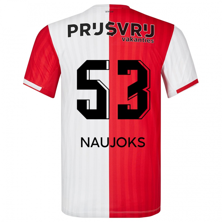 Hombre Camiseta Noah Naujoks #53 Rojo Blanco 1ª Equipación 2023/24 La Camisa