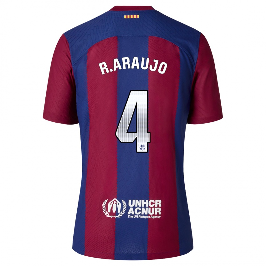 Hombre Camiseta Ronald Araújo #4 Rojo Azul 1ª Equipación 2023/24 La Camisa