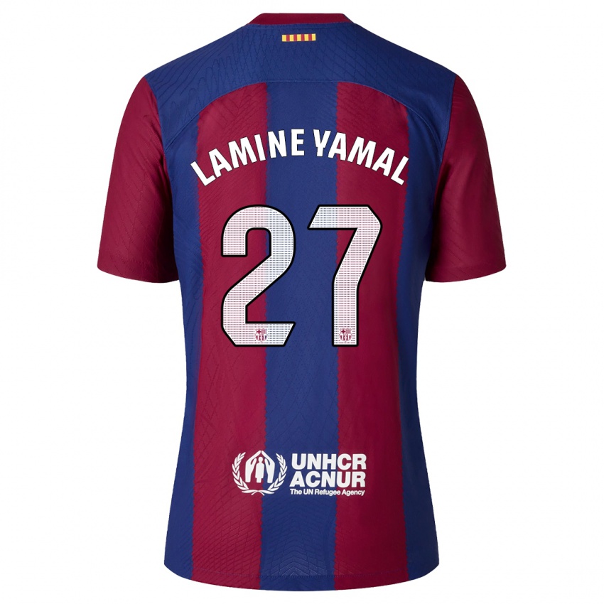 Hombre Camiseta Lamine Yamal #27 Rojo Azul 1ª Equipación 2023/24 La Camisa