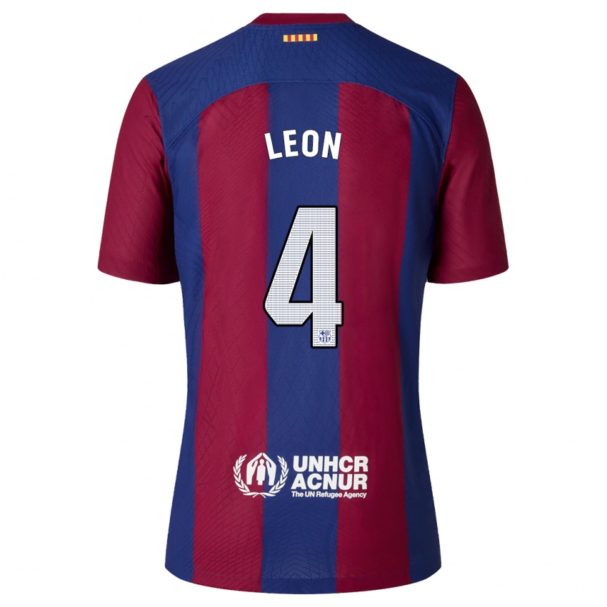 Hombre Camiseta Maria Pilar Leon #4 Rojo Azul 1ª Equipación 2023/24 La Camisa