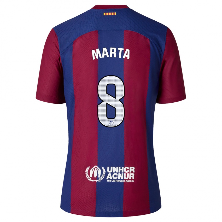 Hombre Camiseta Marta Torrejon #8 Rojo Azul 1ª Equipación 2023/24 La Camisa