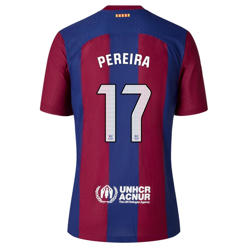 Hombre Camiseta Andrea Pereira #17 Rojo Azul 1ª Equipación 2023/24 La Camisa