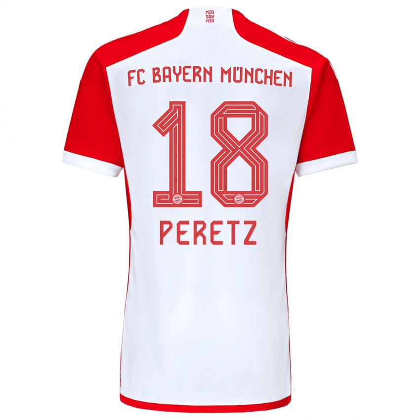 Hombre Camiseta Daniel Peretz #18 Rojo Blanco 1ª Equipación 2023/24 La Camisa
