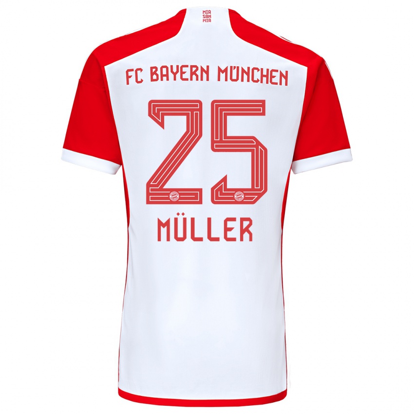 Hombre Camiseta Thomas Muller #25 Rojo Blanco 1ª Equipación 2023/24 La Camisa