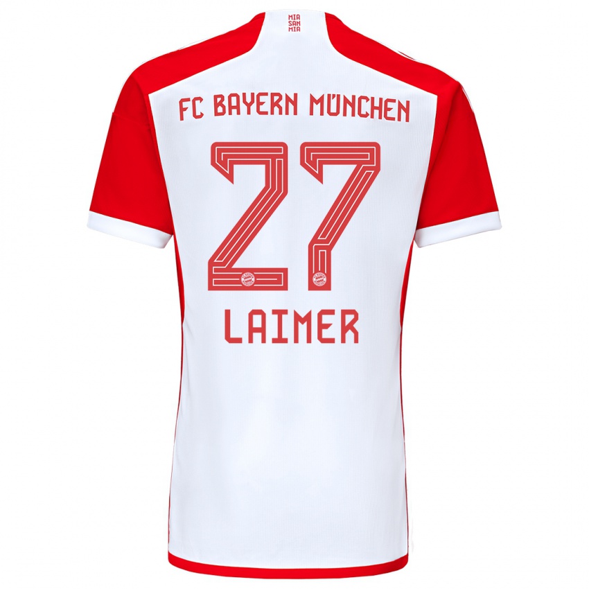 Hombre Camiseta Konrad Laimer #27 Rojo Blanco 1ª Equipación 2023/24 La Camisa