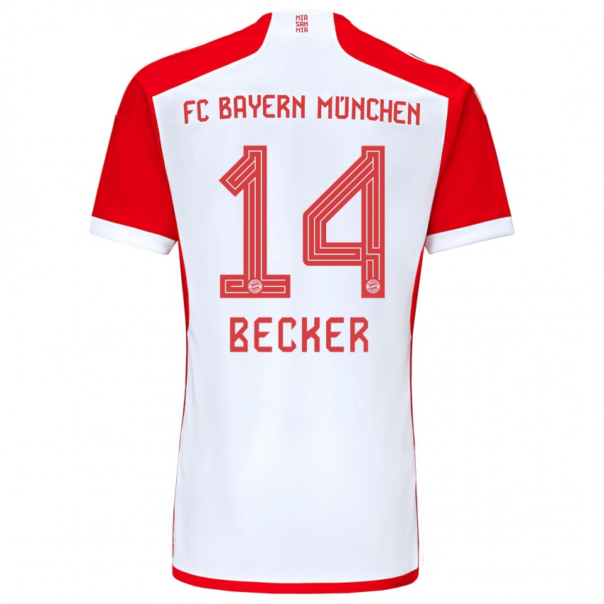 Hombre Camiseta Lennard Becker #14 Rojo Blanco 1ª Equipación 2023/24 La Camisa