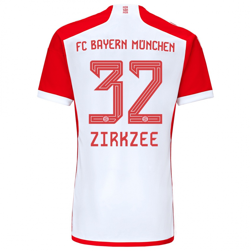 Hombre Camiseta Joshua Zirkzee #32 Rojo Blanco 1ª Equipación 2023/24 La Camisa