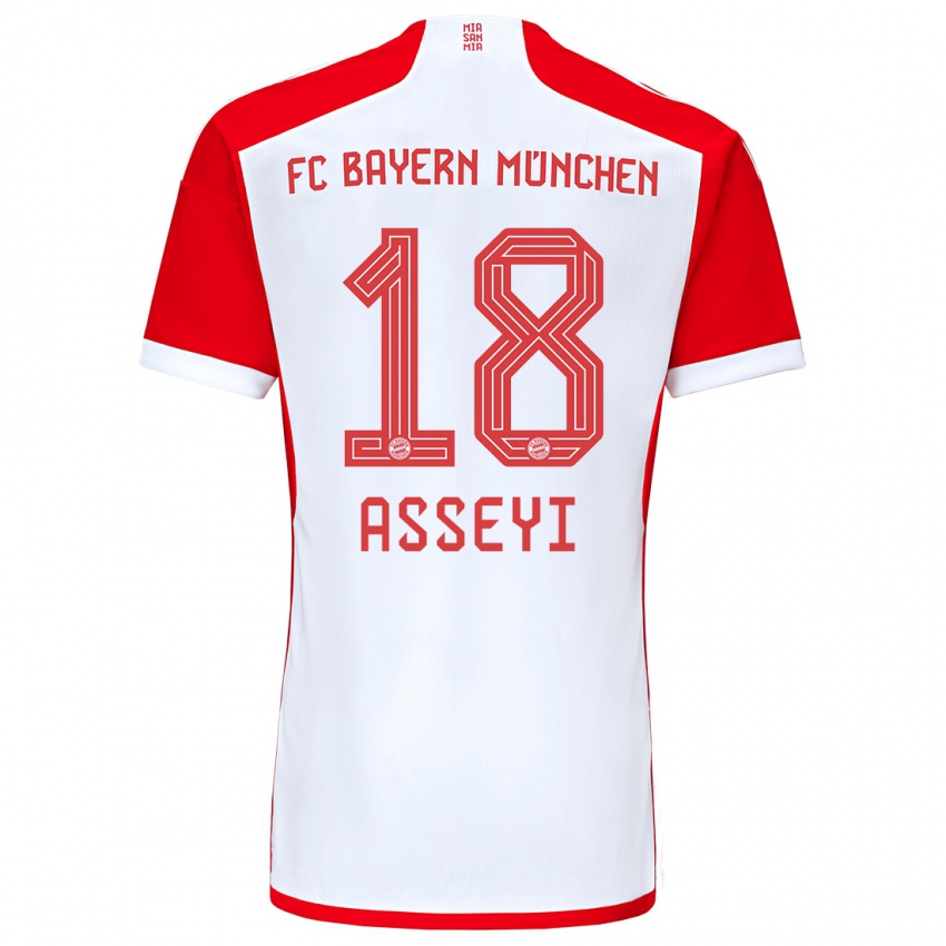 Hombre Camiseta Viviane Asseyi #18 Rojo Blanco 1ª Equipación 2023/24 La Camisa