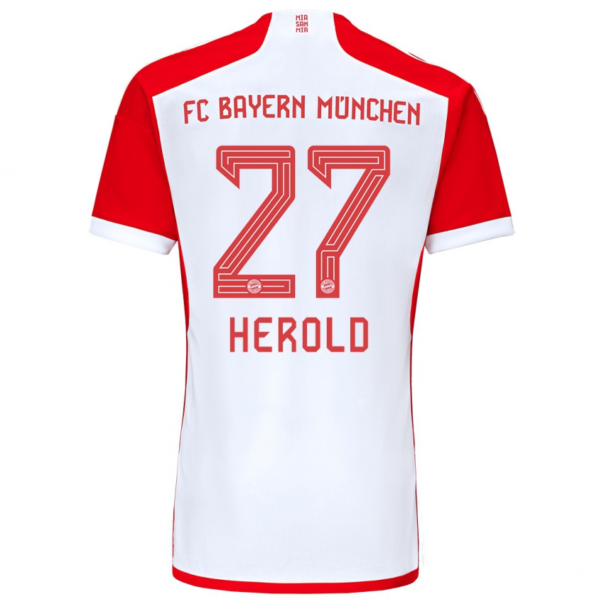 Hombre Camiseta David Herold #27 Rojo Blanco 1ª Equipación 2023/24 La Camisa