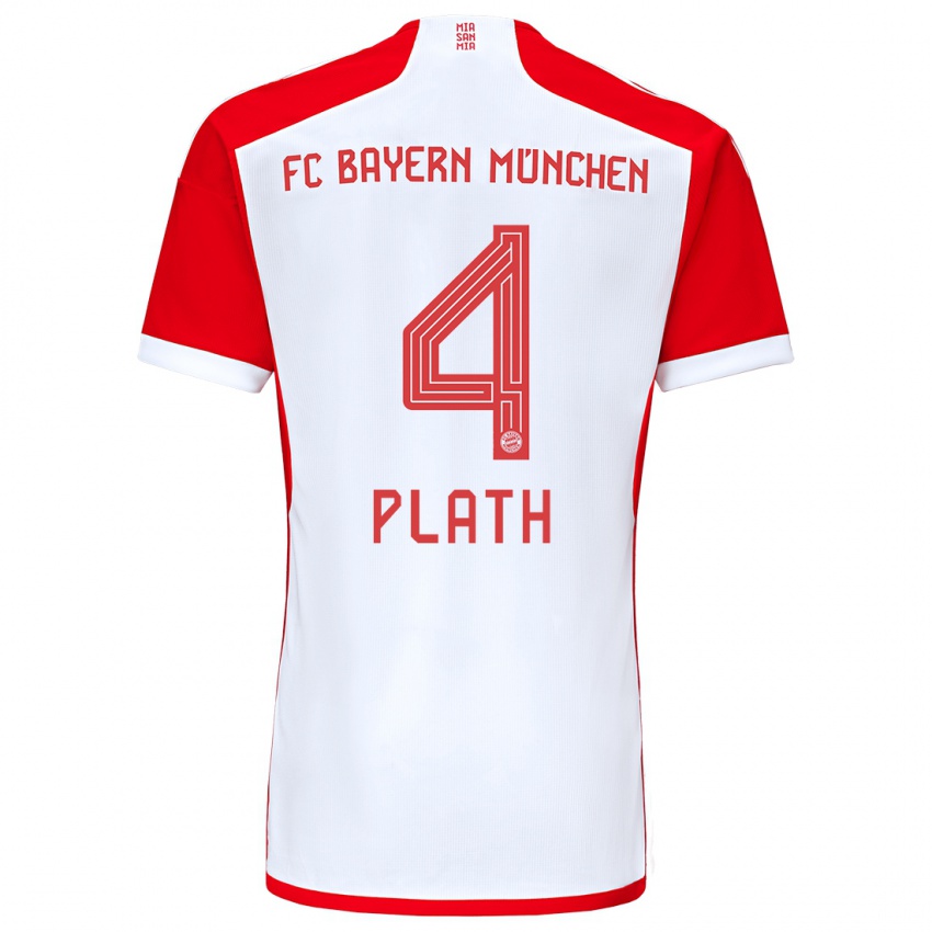 Hombre Camiseta Max Plath #4 Rojo Blanco 1ª Equipación 2023/24 La Camisa
