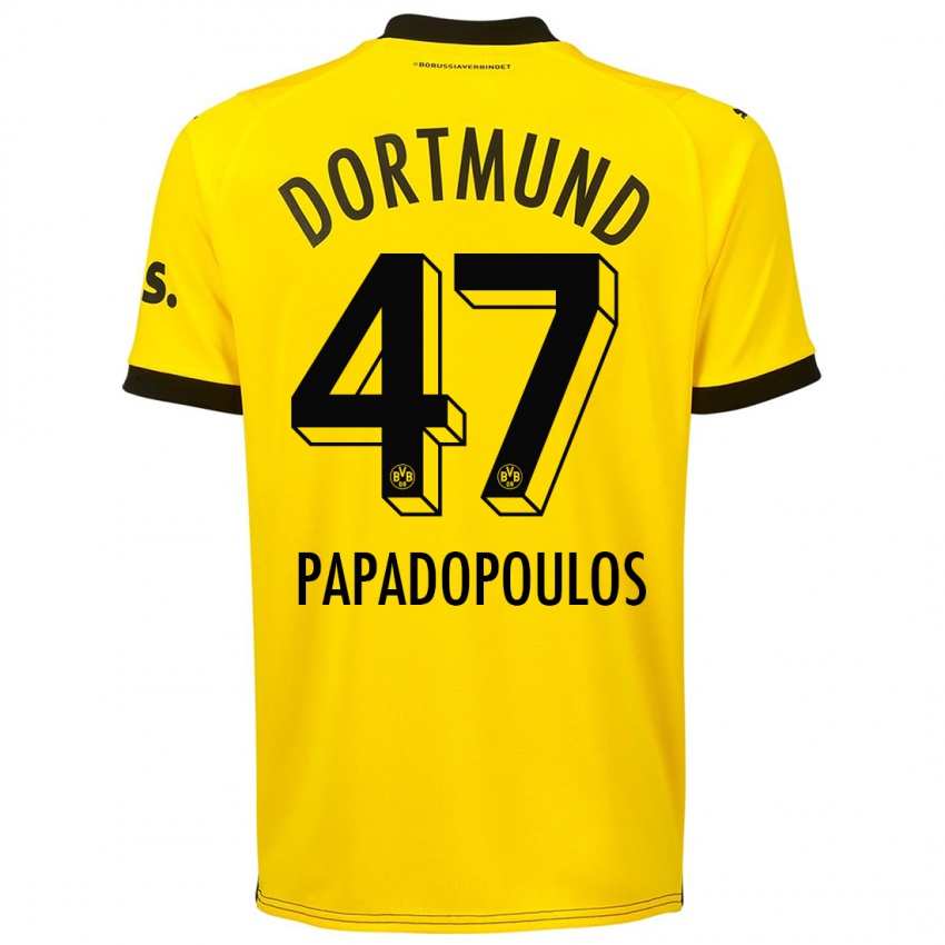 Hombre Camiseta Antonios Papadopoulos #47 Amarillo 1ª Equipación 2023/24 La Camisa