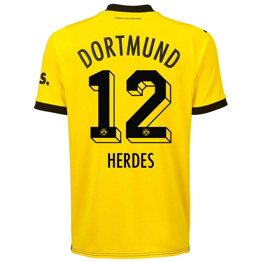 Hombre Camiseta Leon Herdes #12 Amarillo 1ª Equipación 2023/24 La Camisa