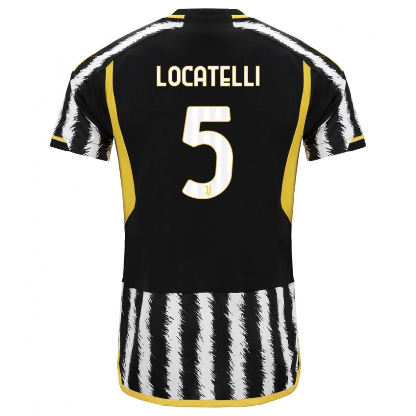Hombre Camiseta Manuel Locatelli #5 Blanco Negro 1ª Equipación 2023/24 La Camisa