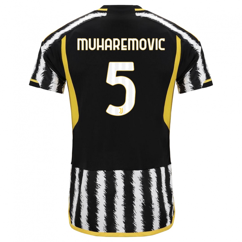 Hombre Camiseta Tarik Muharemovic #5 Blanco Negro 1ª Equipación 2023/24 La Camisa