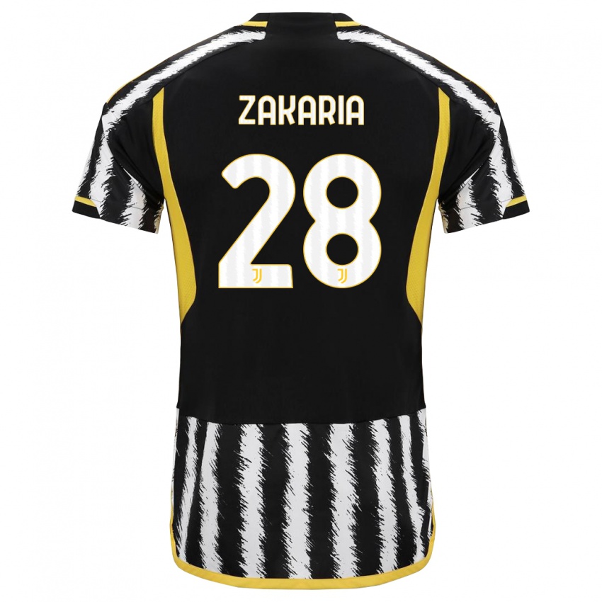 Hombre Camiseta Denis Zakaria #28 Blanco Negro 1ª Equipación 2023/24 La Camisa