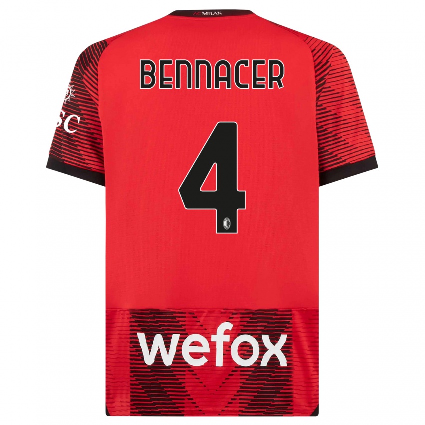 Hombre Camiseta Ismael Bennacer #4 Negro Rojo 1ª Equipación 2023/24 La Camisa