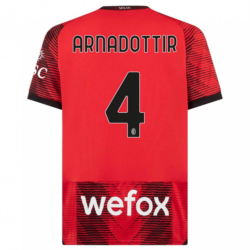Hombre Camiseta Guony Arnadottir #4 Negro Rojo 1ª Equipación 2023/24 La Camisa