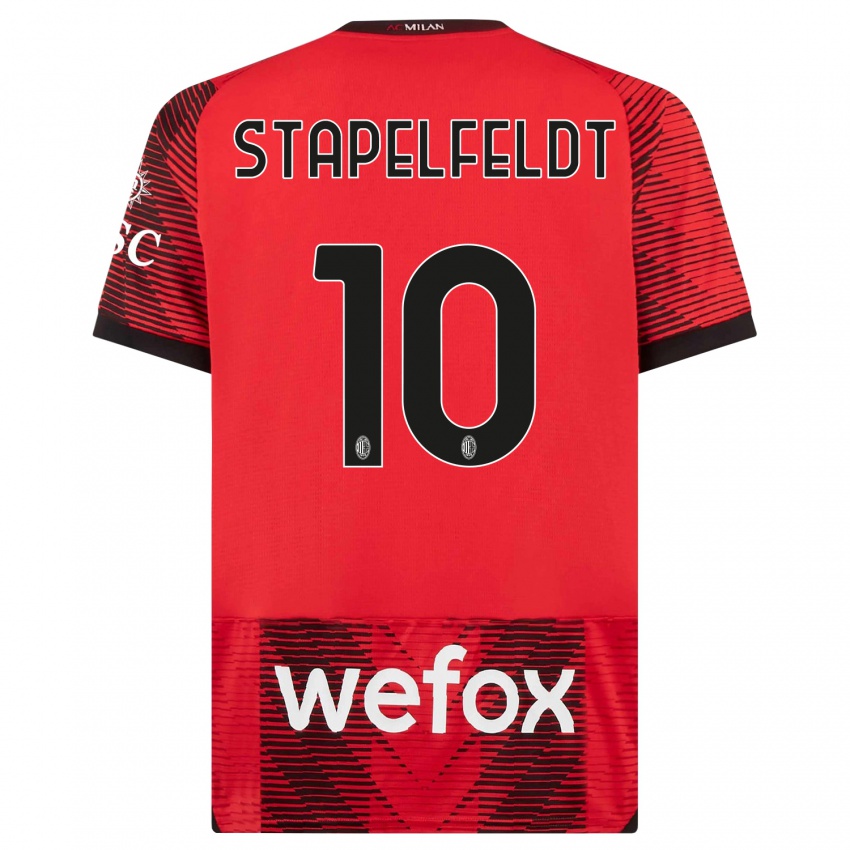 Hombre Camiseta Nina Stapelfeldt #10 Negro Rojo 1ª Equipación 2023/24 La Camisa