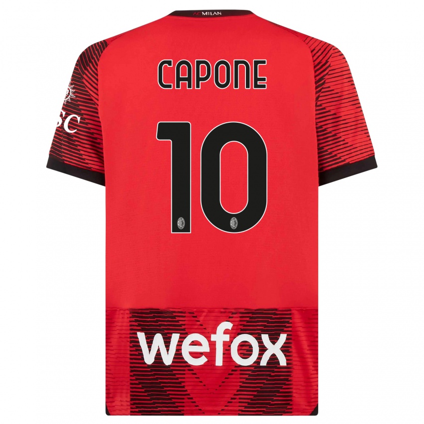 Hombre Camiseta Andrea Capone #10 Negro Rojo 1ª Equipación 2023/24 La Camisa