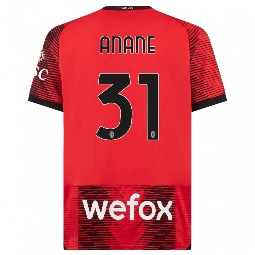 Hombre Camiseta Emmanuel Anane #31 Negro Rojo 1ª Equipación 2023/24 La Camisa