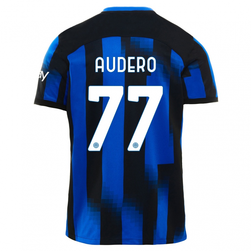 Hombre Camiseta Emil Audero #77 Azul Negro 1ª Equipación 2023/24 La Camisa