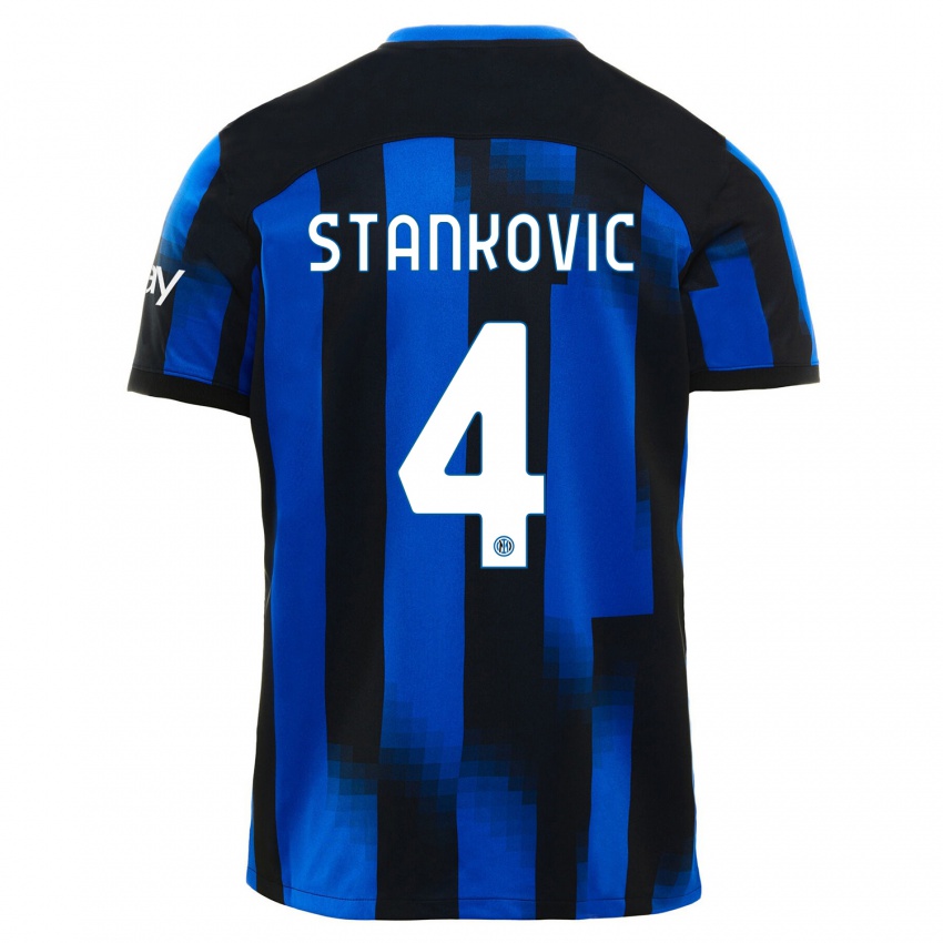 Hombre Camiseta Aleksandar Stankovic #4 Azul Negro 1ª Equipación 2023/24 La Camisa