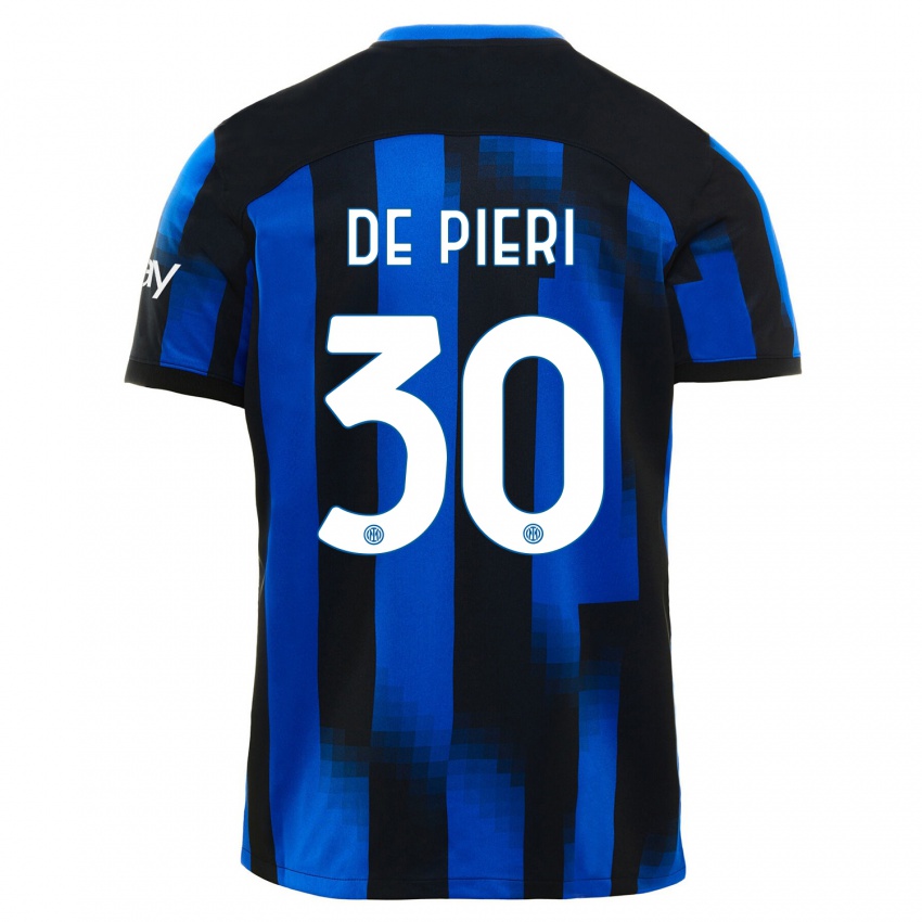 Hombre Camiseta Giacomo De Pieri #30 Azul Negro 1ª Equipación 2023/24 La Camisa