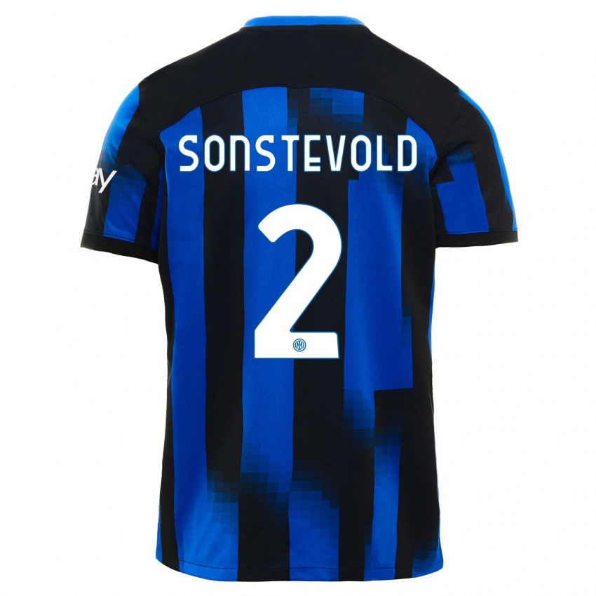Hombre Camiseta Anja Sonstevold #2 Azul Negro 1ª Equipación 2023/24 La Camisa