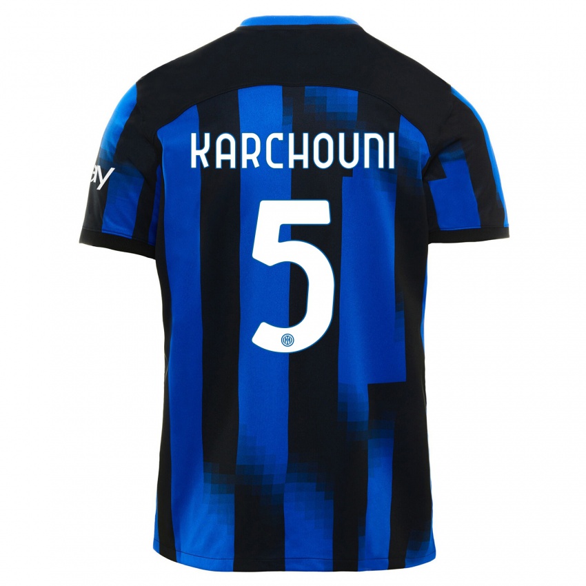 Hombre Camiseta Ghoutia Karchouni #5 Azul Negro 1ª Equipación 2023/24 La Camisa