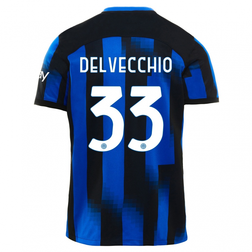 Hombre Camiseta Gabriele Delvecchio #33 Azul Negro 1ª Equipación 2023/24 La Camisa