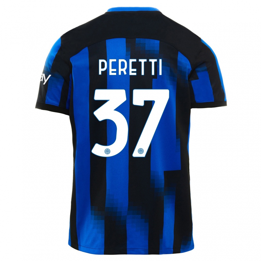 Hombre Camiseta Lorenzo Peretti #37 Azul Negro 1ª Equipación 2023/24 La Camisa